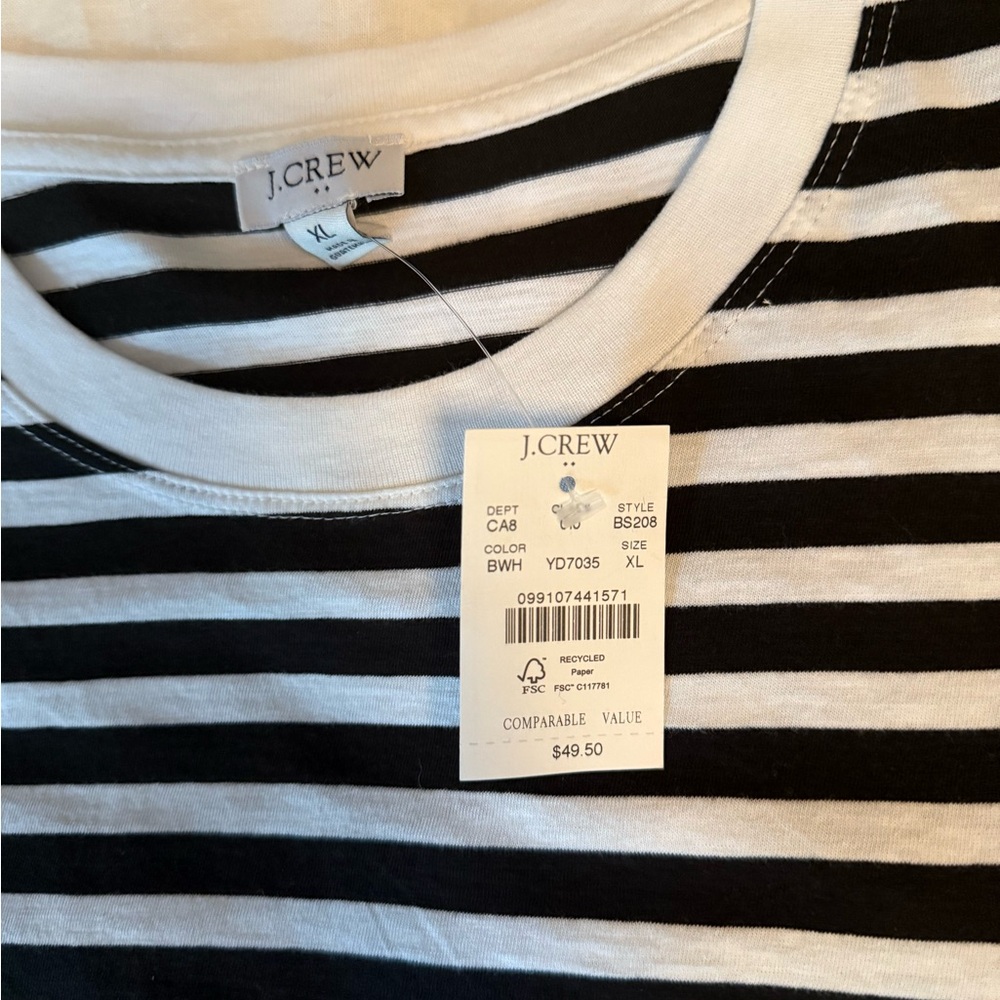NWT JCrew Black and White Stripe Shirt XL